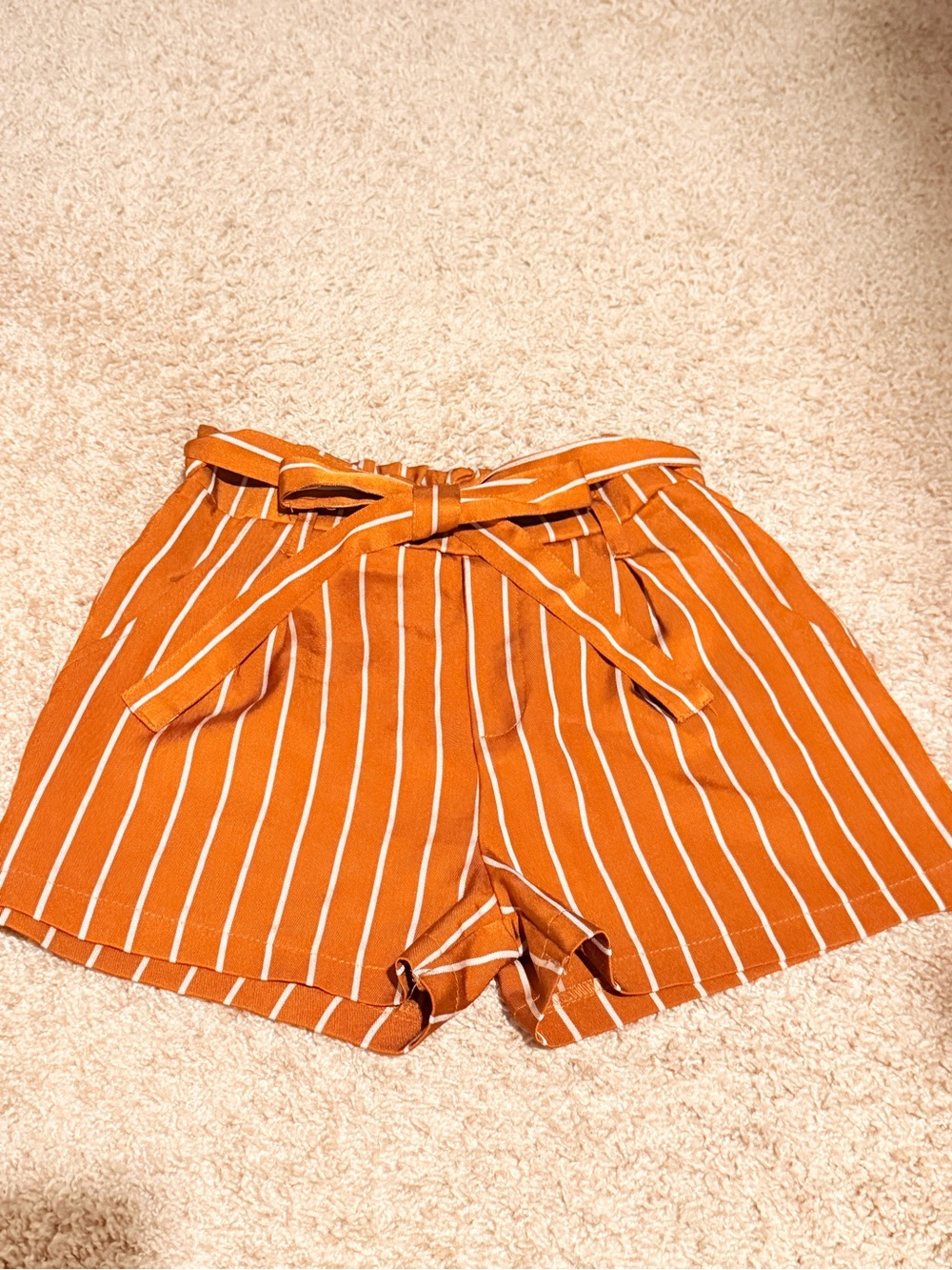 Striped Tie-Waist Women's Shorts in Rust